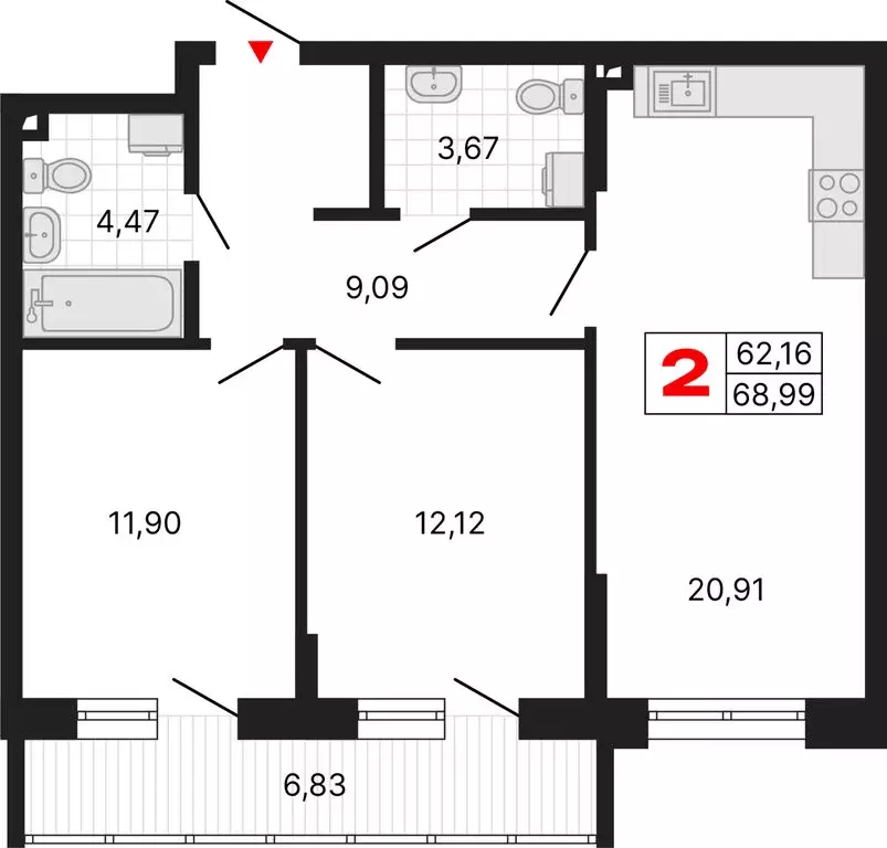 2-комнатная квартира: Екатеринбург, Комсомольская улица, 72А (68.99 м) - Фото 2
