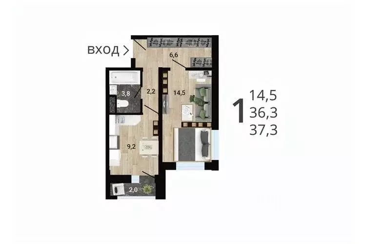 1-к кв. Воронежская область, Воронеж Цимлянская ул. (38.07 м) - Фото 1