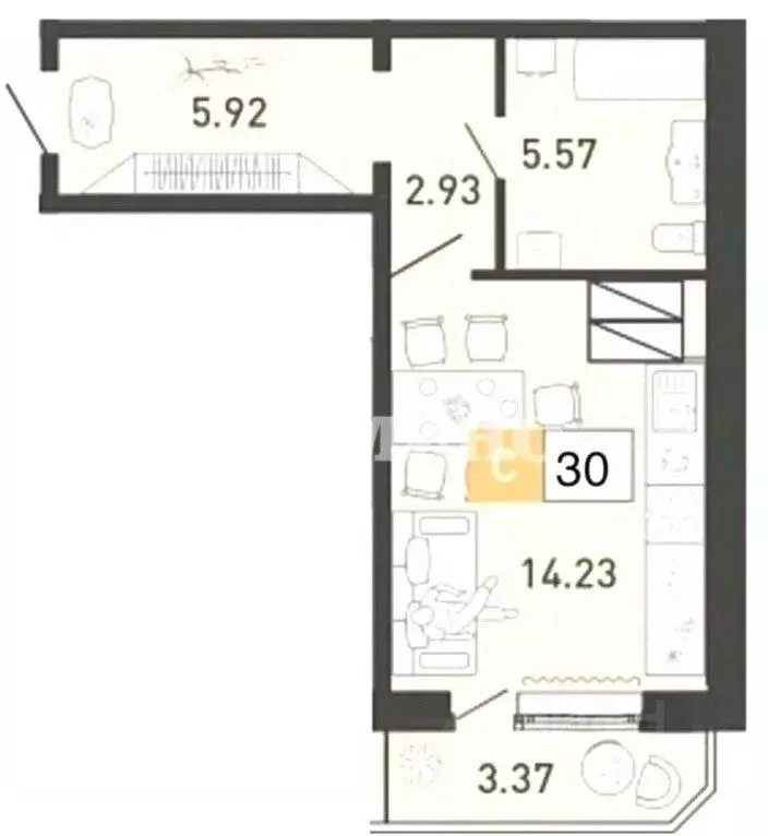 Студия Тюменская область, Тюмень ул. Монтажников, 42Б (30.0 м) - Фото 1