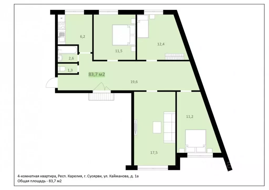 4-к кв. Карелия, Суоярви ул. Кайманова, 1А (83.7 м) - Фото 1