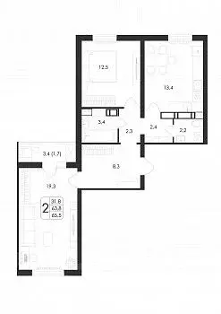 2-к кв. Воронежская область, Воронеж ул. Шидловского, 38 (65.5 м) - Фото 1