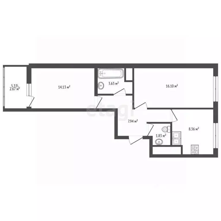 2-к кв. Ленинградская область, Мурино Всеволожский район, бул. ... - Фото 2
