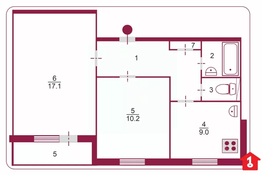2-к кв. Омская область, Омск ул. Ватутина, 5 (43.3 м) - Фото 2