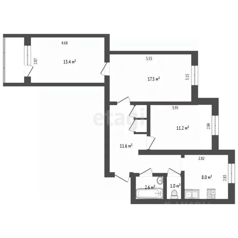 3-к кв. Ямало-Ненецкий АО, Новый Уренгой Мирный мкр, 5/3 (66.9 м) - Фото 1