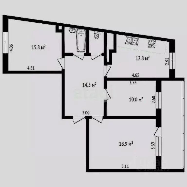 3-к кв. Белгородская область, Белгород ул. Газовиков, 5 (76.9 м) - Фото 2