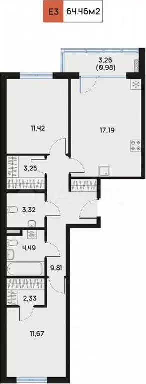 2-к. квартира, 64,6м, 7/9эт. - Фото 0