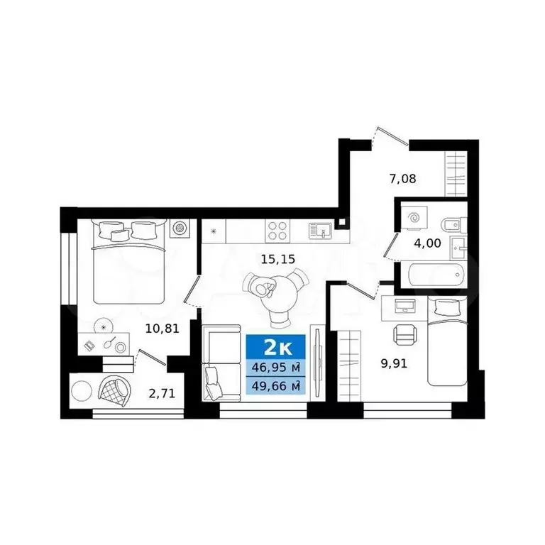 2-к. квартира, 49,7 м, 9/27 эт. - Фото 0