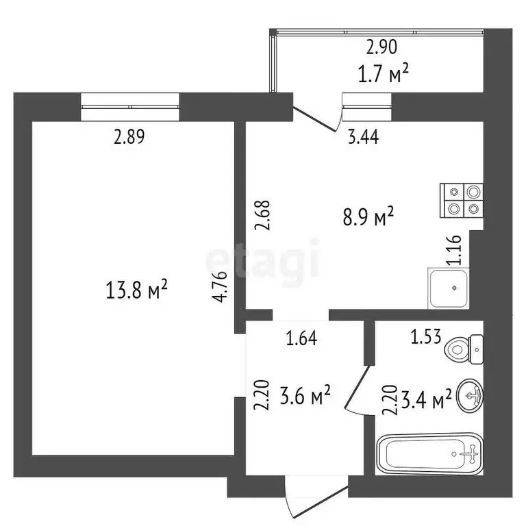 1-комнатная квартира: Калининград, улица Николая Карамзина, 48 (33 м) - Фото 0