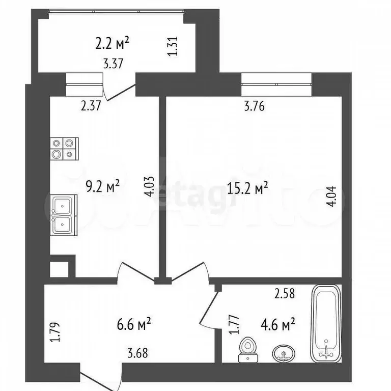 1-к. квартира, 38 м, 8/9 эт. - Фото 0