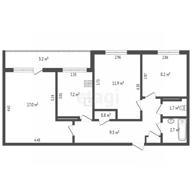 3-к кв. Крым, Щелкино Ленинский район, 37 (59.4 м) - Фото 2