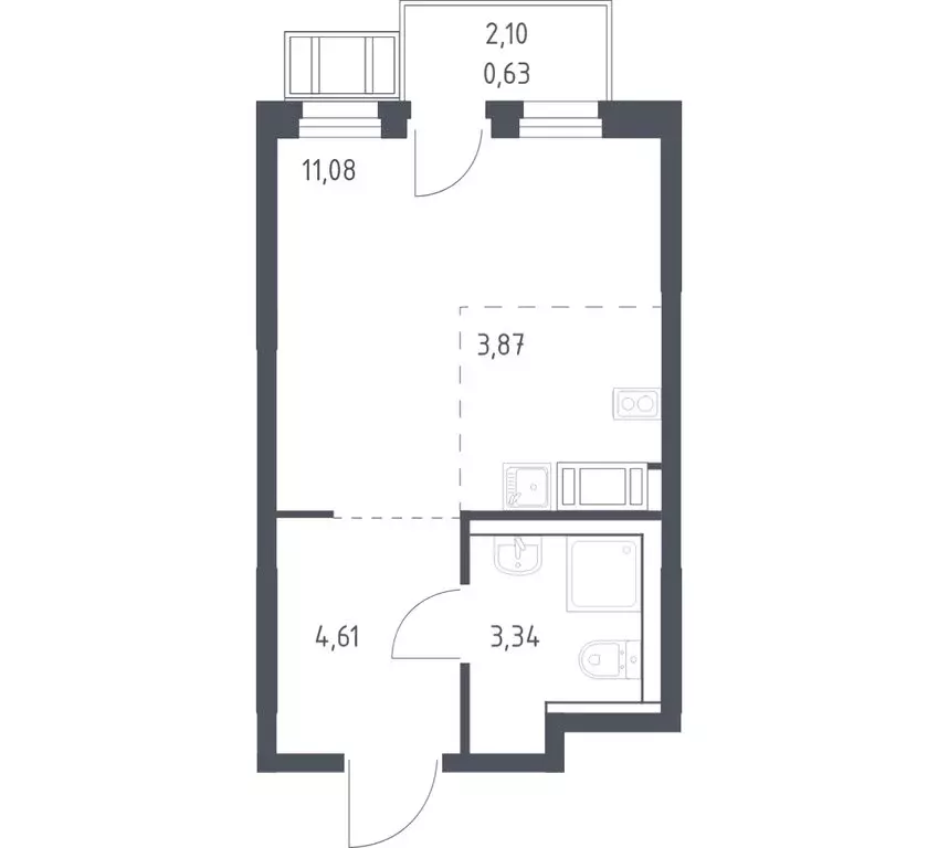 Квартира-студия: деревня Коробово, улица Авиаторов, 2 (23.5 м) - Фото 1