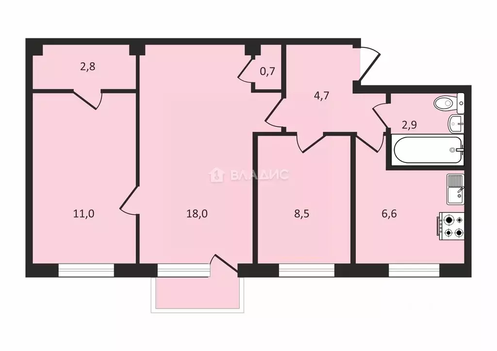 3-к кв. Санкт-Петербург просп. Шаумяна, 59 (56.0 м) - Фото 1