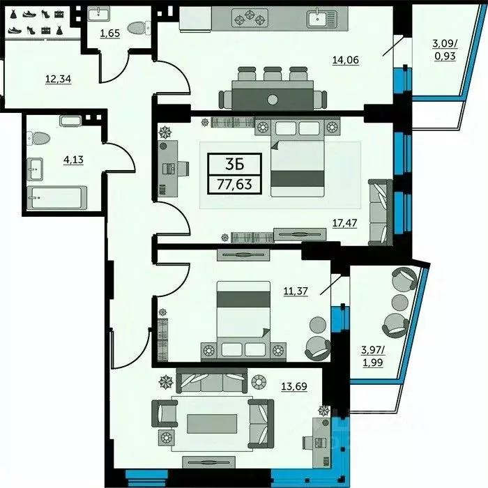 3-к кв. Ростовская область, Ростов-на-Дону ул. Ларина, 45с2 (80.0 м) - Фото 1