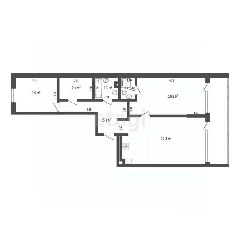3-к кв. Тюменская область, Тюмень ул. 50 лет Октября, 57А (84.0 м) - Фото 2