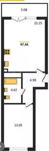 1-к. квартира, 47,4 м, 1/5 эт. - Фото 1