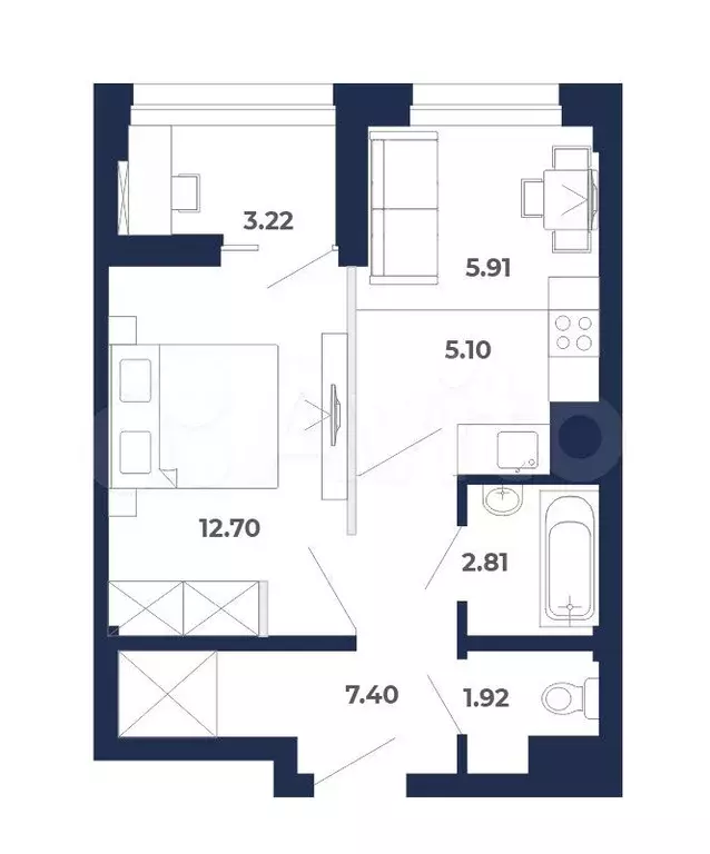 2-к. квартира, 39,1м, 7/9эт. - Фото 0