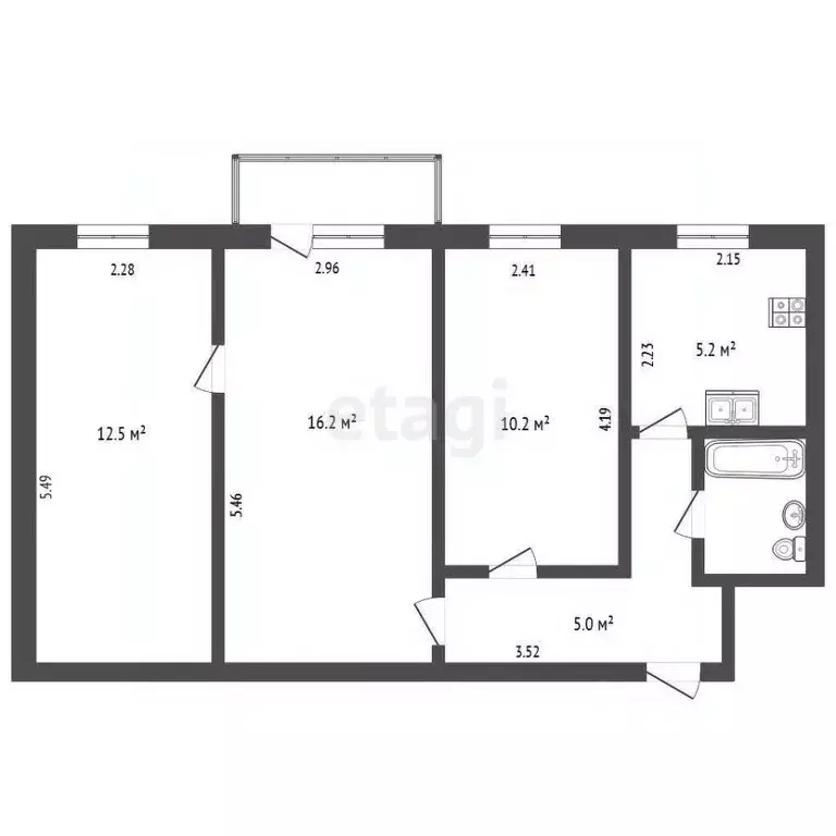3-к кв. Крым, Симферополь ул. Дмитрия Ульянова (52.0 м) - Фото 1