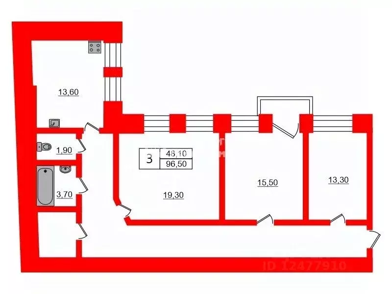 3-к кв. Санкт-Петербург Дерптский пер., 13 (96.5 м) - Фото 1