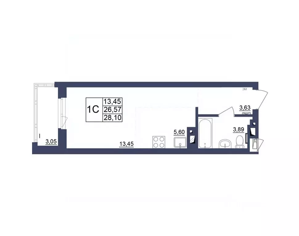 Студия Башкортостан, Уфа Космос жилой комплекс, лит1 (27.92 м) - Фото 0