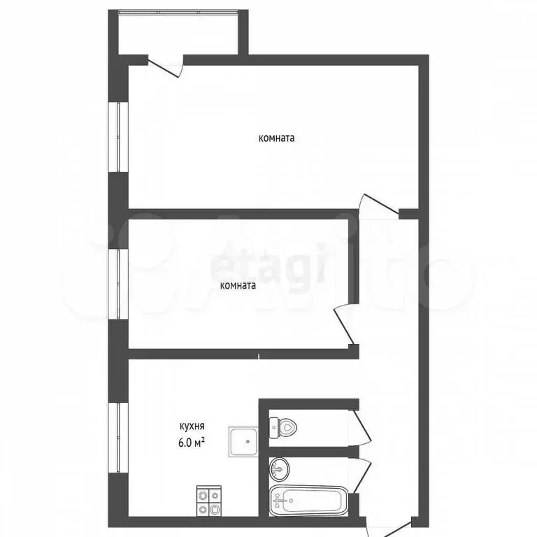 2-к. квартира, 45,1 м, 2/9 эт. - Фото 0