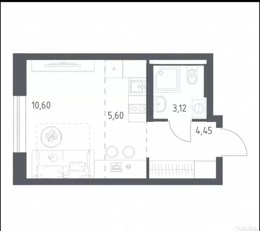 Квартира, студия, 23.8 м - Фото 1