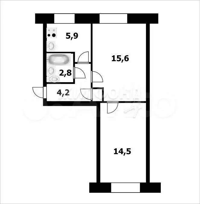 2-к. квартира, 43,3 м, 1/5 эт. - Фото 0