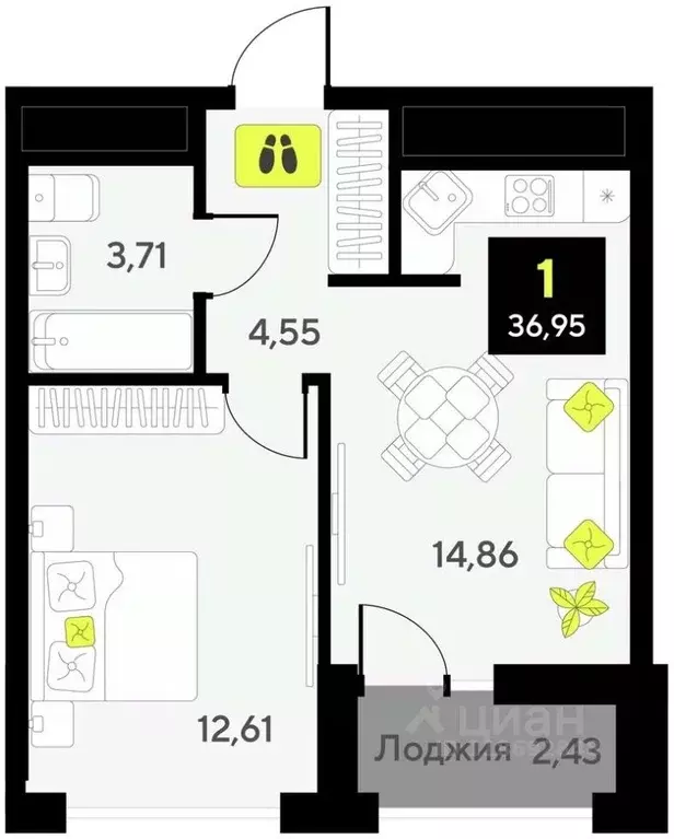 1-к кв. Тюменская область, Тюмень ул. Андрея Приказнова, 7 (36.95 м) - Фото 0