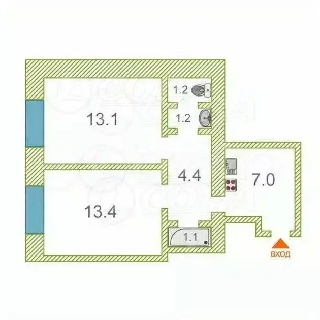 2-к кв. Тюменская область, Тюмень ул. Республики, 229 (42.0 м) - Фото 2