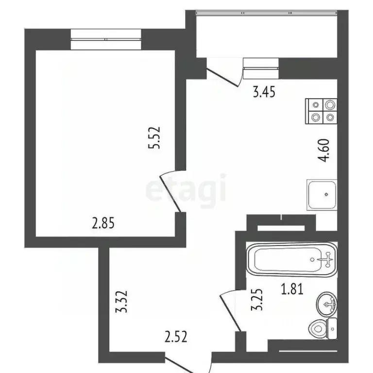 1-к кв. Тюменская область, Тюмень Велижанская ул., 70 (41.4 м) - Фото 1