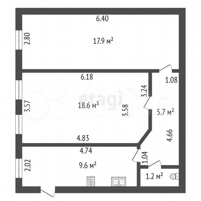 2-к. квартира, 53 м, 2/6 эт. - Фото 1