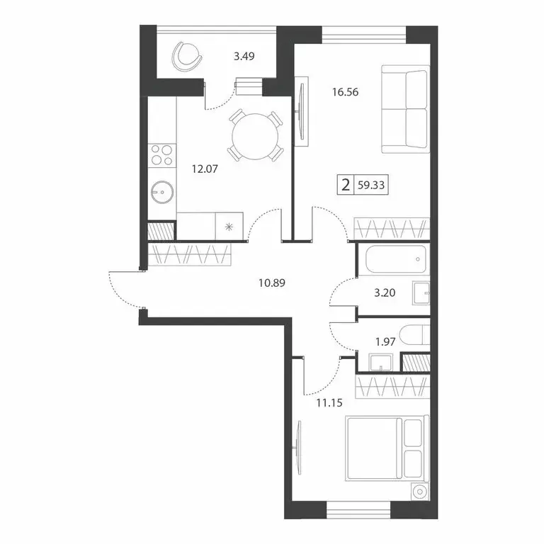 2-комнатная квартира: Тверь, микрорайон Южный (59.33 м) - Фото 1