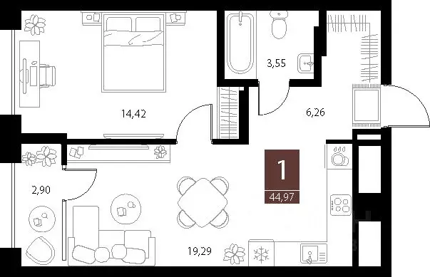 1-к кв. Рязанская область, Рязань ул. Бирюзова, 20с1 (44.97 м) - Фото 1