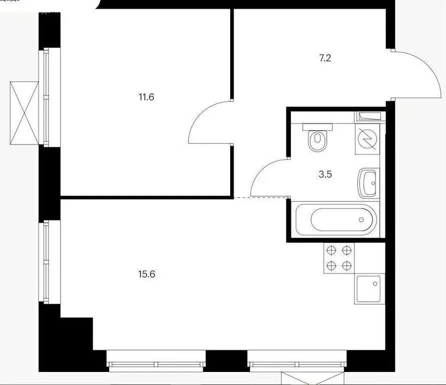 2-комнатная квартира: Москва, улица Сокольнический Вал, 1 (38 м) - Фото 1