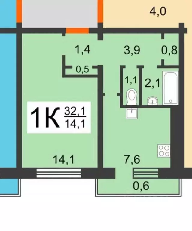 1-к кв. Нижегородская область, Дзержинск ул. Буденного, 21 (31.5 м) - Фото 2