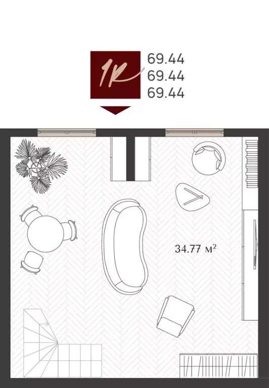 1-к кв. Калининградская область, Зеленоградск  (69.44 м) - Фото 2