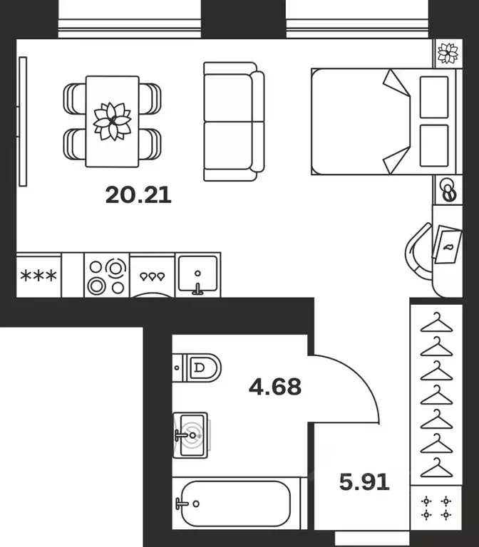 Студия Тульская область, Тула Баташи Парк жилой комплекс (30.8 м) - Фото 1