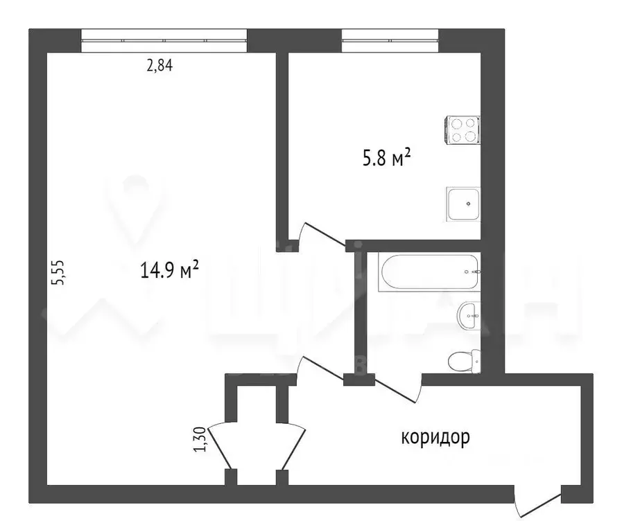 1-к кв. Татарстан, Казань Беломорская ул., 35А (29.0 м) - Фото 1