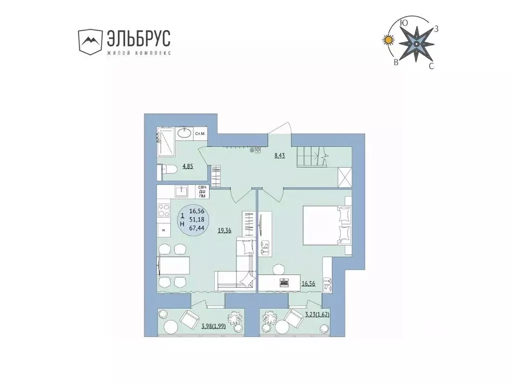2-к кв. Башкортостан, Уфа Кавказская ул., 24 (67.44 м) - Фото 0