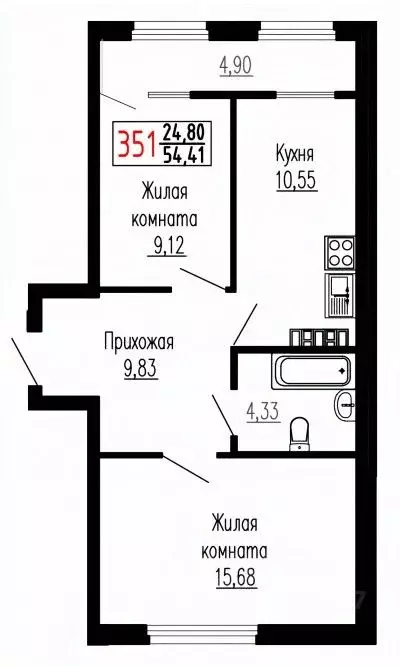 2-к кв. Свердловская область, Екатеринбург ул. Лыжников, 3 (53.9 м) - Фото 1