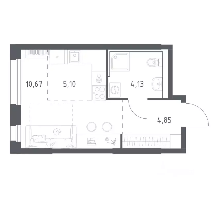 Студия Приморский край, Владивосток ул. Нейбута (24.75 м) - Фото 1