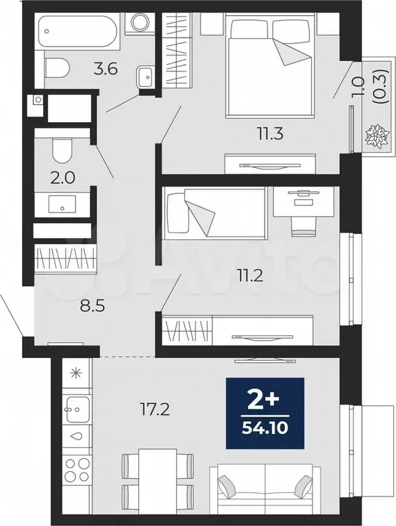 2-к. квартира, 54,5 м, 8/25 эт. - Фото 0
