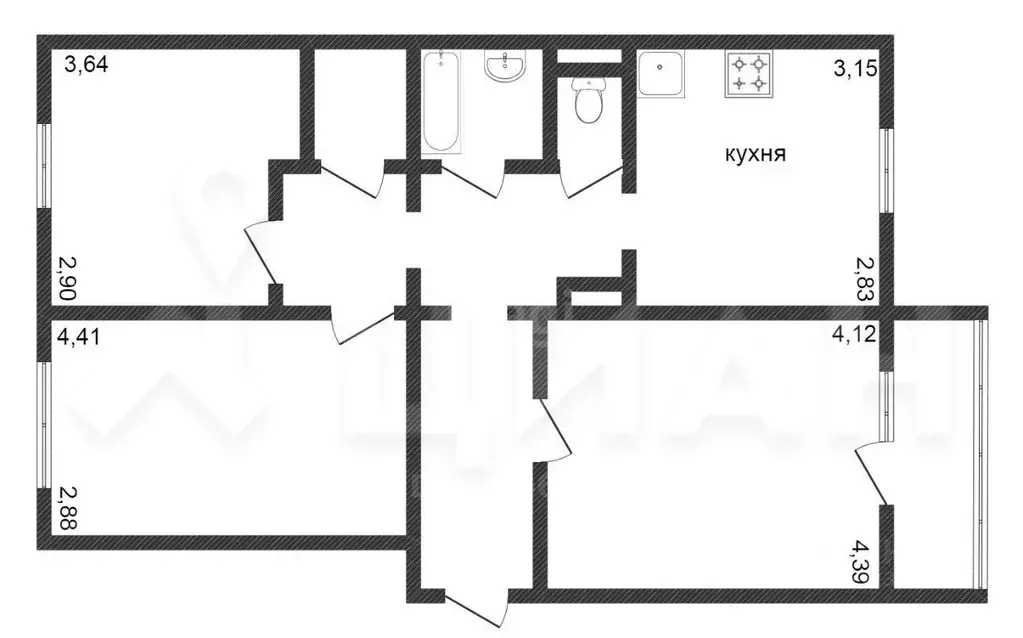 3-к кв. красноярский край, красноярск ул. мужества, 23 (70.9 м) - Фото 1