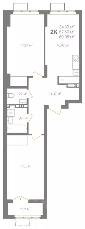 2-к кв. Нижегородская область, Нижний Новгород Ветеринарная ул. (69.08 ... - Фото 1