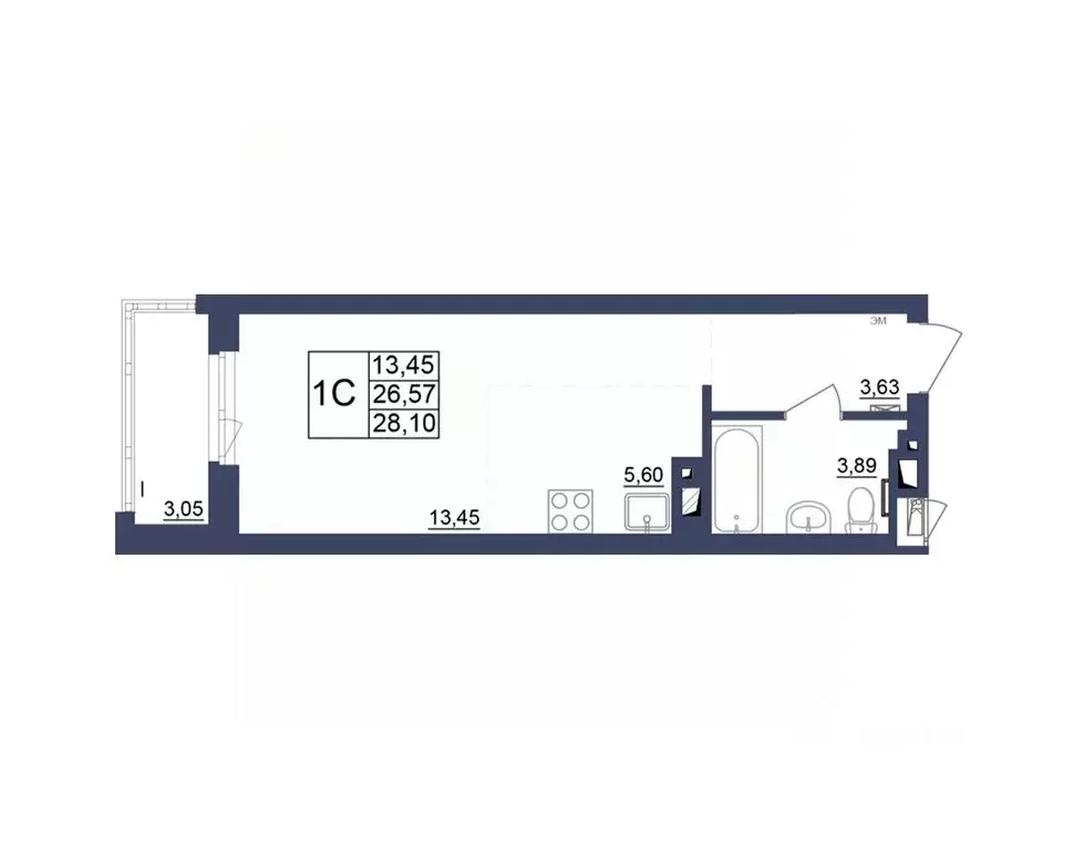 Студия Башкортостан, Уфа Космос жилой комплекс, лит1 (28.1 м) - Фото 1