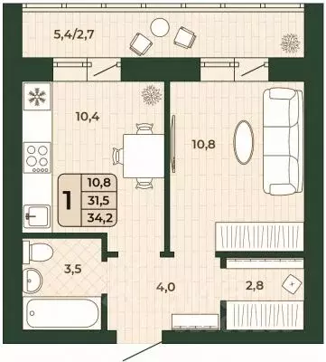 1-к кв. Самарская область, Волжский район, Смышляевка городское ... - Фото 1