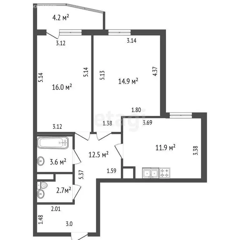 2-комнатная квартира: Санкт-Петербург, Земледельческая улица, 5к2 ... - Фото 1