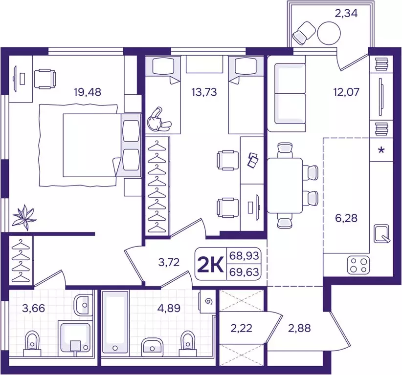 2-комнатная квартира: Владивосток, улица Борисенко, 100Ес2 (69.63 м) - Фото 1