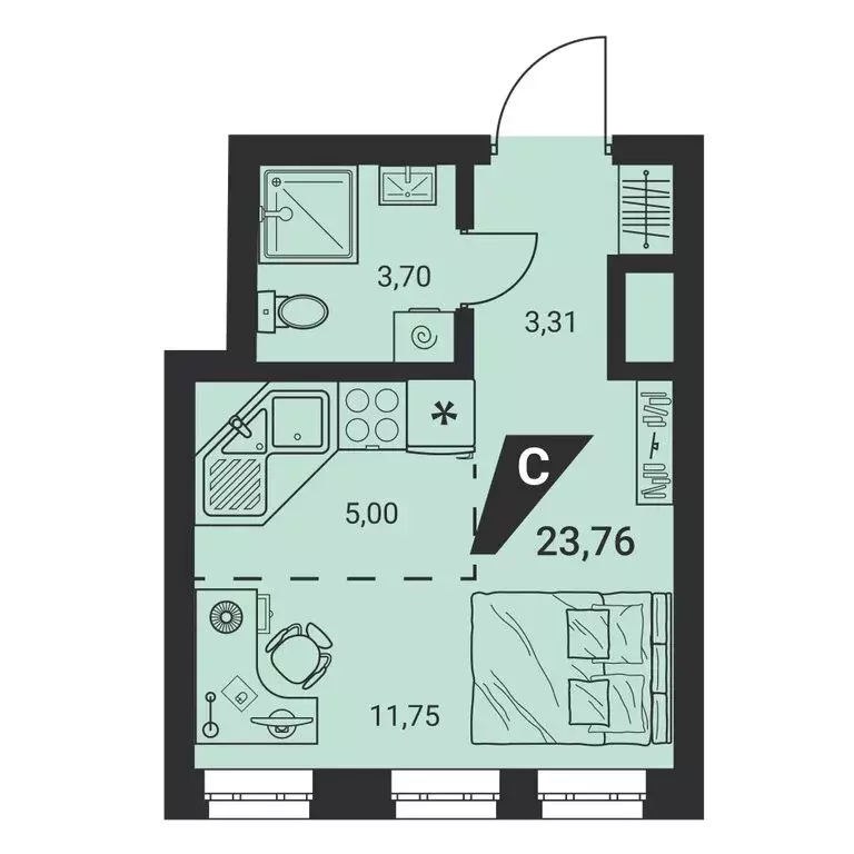 1-комнатная квартира: Екатеринбург, Монтёрская улица, 8/2 (23.9 м) - Фото 1
