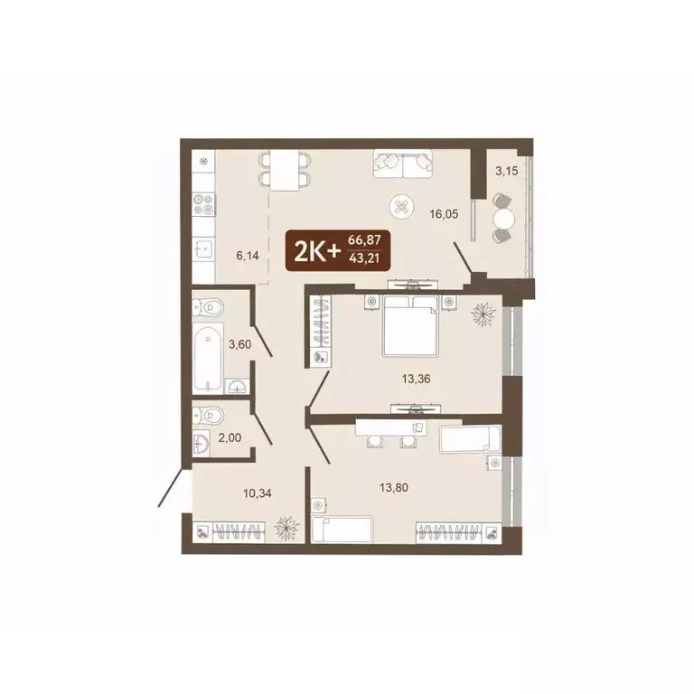 2-к кв. Кемеровская область, Кемерово 58В мкр, 1 (66.87 м) - Фото 0