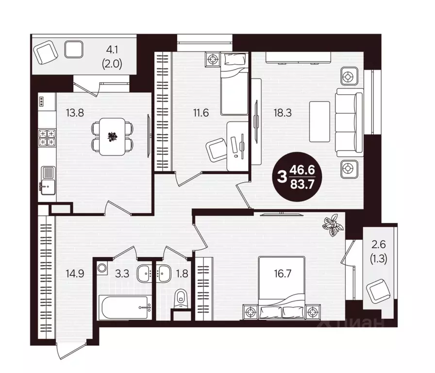 3-к кв. Чувашия, Новочебоксарск ул. 10-й Пятилетки, поз5 (83.7 м) - Фото 1
